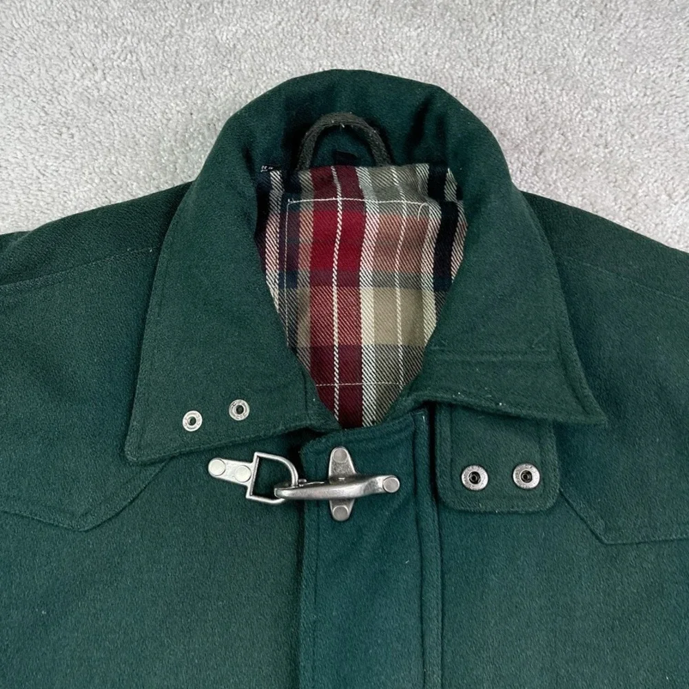 Vintage Wool Jacket Mens Large Green Lobster Clasp Quilted Lined Barn Coat